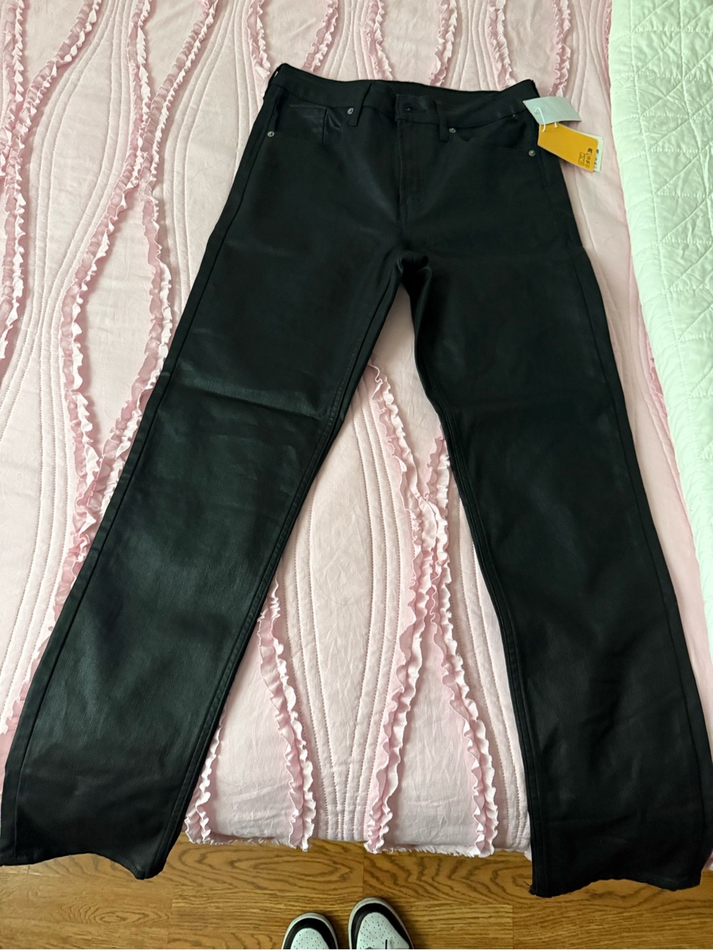 Women’s H&M Black Faux-Leather Straight-Leg Jeans